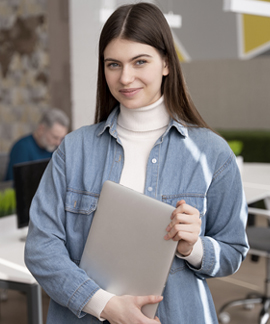 Payroll team 4P Taxes HR generalist with laptop in modern office